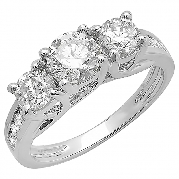 2.00 Carat (ctw) 14K White Gold Round Cut Diamond Ladies Bridal 3 Stone Engagement Ring 2 CT