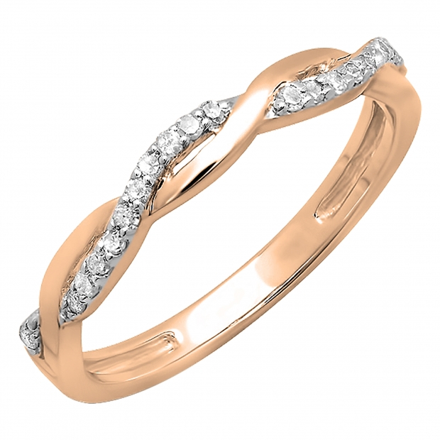 0.15 Carat (ctw) 14K Rose Gold Round Cut Diamond Ladies Bridal Anniversary Wedding Band Stackable Swirl Ring