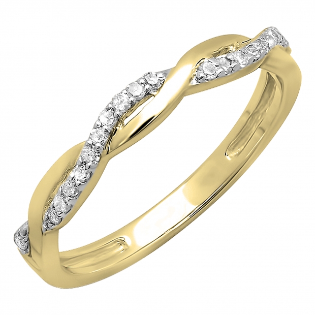 0.15 Carat (ctw) 14K Yellow Gold Round Cut Diamond Ladies Bridal Anniversary Wedding Band Stackable Swirl Ring