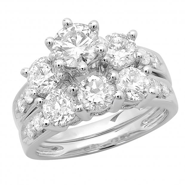 3.10 Carat (ctw) 14K White Gold Round Diamond Ladies Bridal 3 Stone Engagement Ring With Matching Band Set 3 1/10 CT