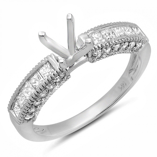 0.65 Carat (Ctw) 14K White Gold Brilliant Round & Princess Cut Diamond Ladies Engagement Bridal Semi Mount Ring (No Center Stone)