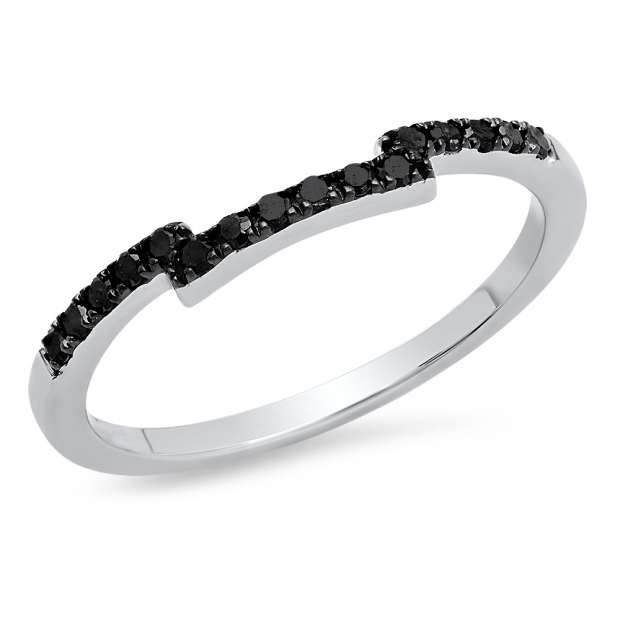 0.25 Carat (ctw) 10K White Gold Round Cut Black Diamond Ladies Stackable Anniversary Wedding Contour Band Guard Ring 1/4 CT