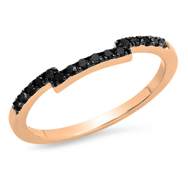 0.25 Carat (ctw) 14K Rose Gold Round Cut Black Diamond Ladies Stackable Anniversary Wedding Contour Band Guard Ring 1/4 CT