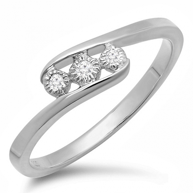 0.05 Carat (ctw) Sterling Silver Round Cut Diamond Ladies 3 Stone Bridal Engagement Bypass Promise Ring 1/20 CT