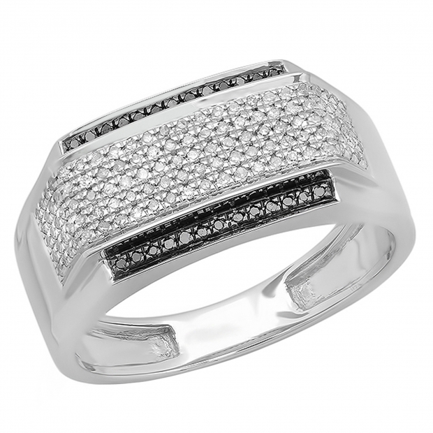 0.45 Carat (ctw) Platinum Plated Sterling Silver Round White & Black Diamond Men