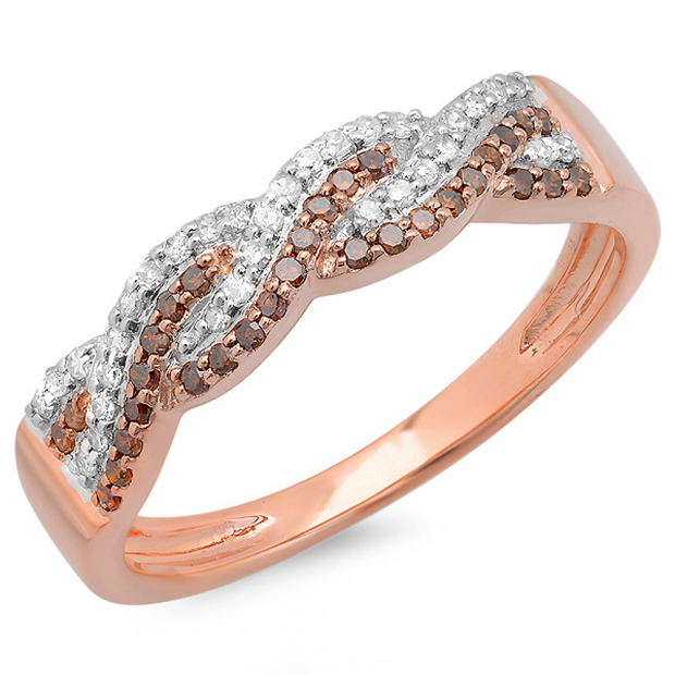 0.30 Carat (ctw) 14K Rose Gold Round White & Red Diamond Ladies Anniversary Wedding Band Swirl Ring 1/3 CT
