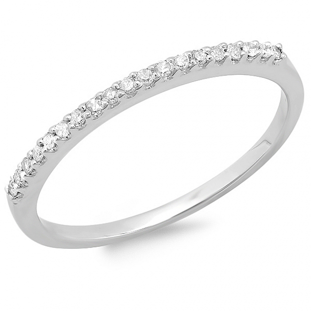 0.15 Carat (ctw) 14K White Gold Round Cut Diamond Ladies Anniversary Wedding Matching Band Stackable Ring