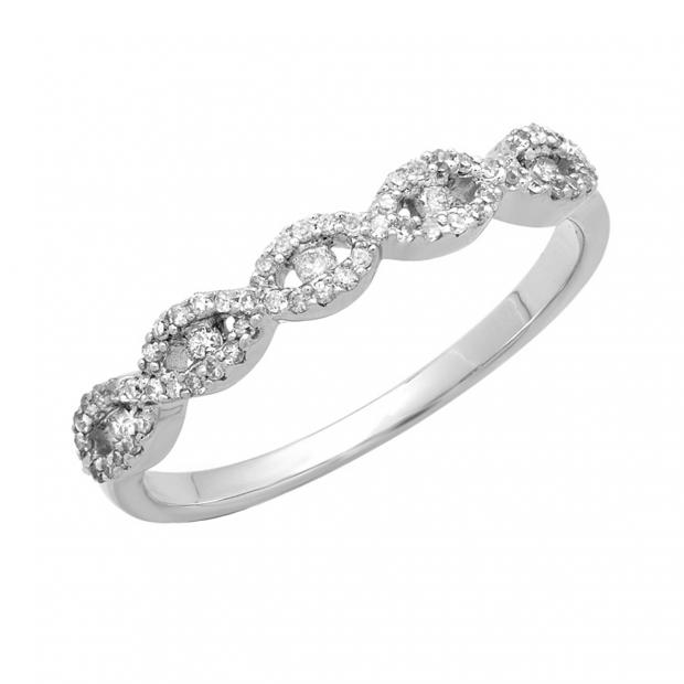 0.25 Carat (ctw) 10K White Gold Round Diamond Ladies Bridal Stackable Anniversary Wedding Band Swirl Ring 1/4 CT