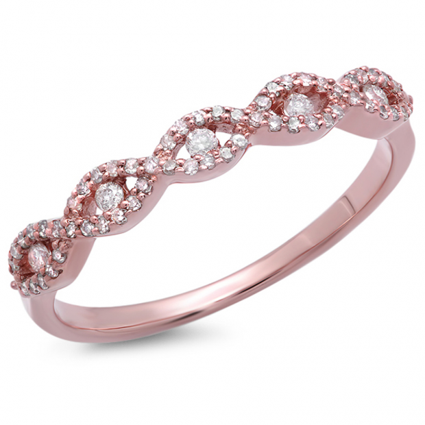 0.25 Carat (ctw) 14K Rose Gold Round Diamond Ladies Bridal Stackable Anniversary Wedding Band Swirl Ring 1/4 CT