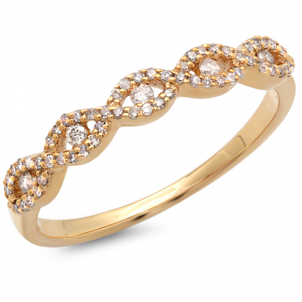 0.25 Carat (ctw) 14K Yellow Gold Round Diamond Ladies Bridal Stackable Anniversary Wedding Band Swirl Ring 1/4 CT