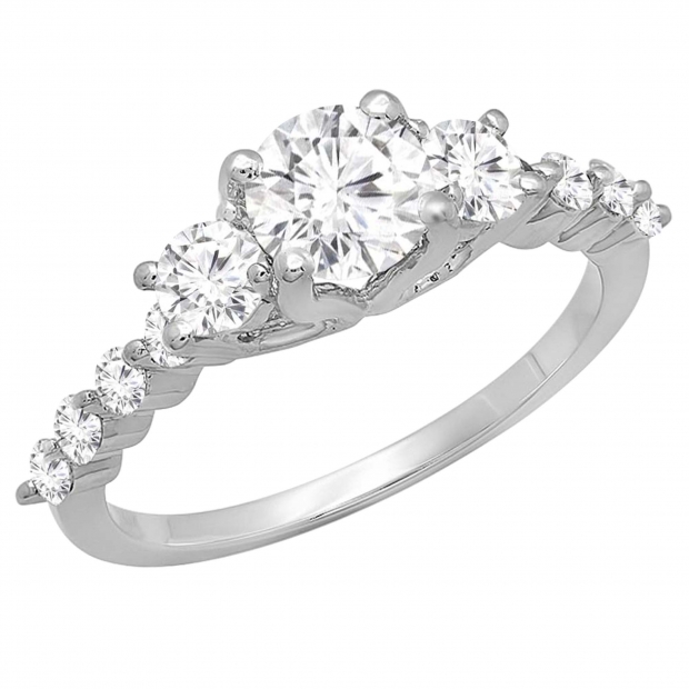 1.50 Carat (ctw) 10K White Gold Round Diamond Ladies Bridal 3 Stone Engagement Ring 1 1/2 CT