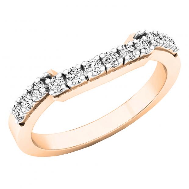 0.20 Carat (ctw) 18K Rose Gold Round Diamond Ladies Wedding Contour Band Guard Ring 1/5 CT