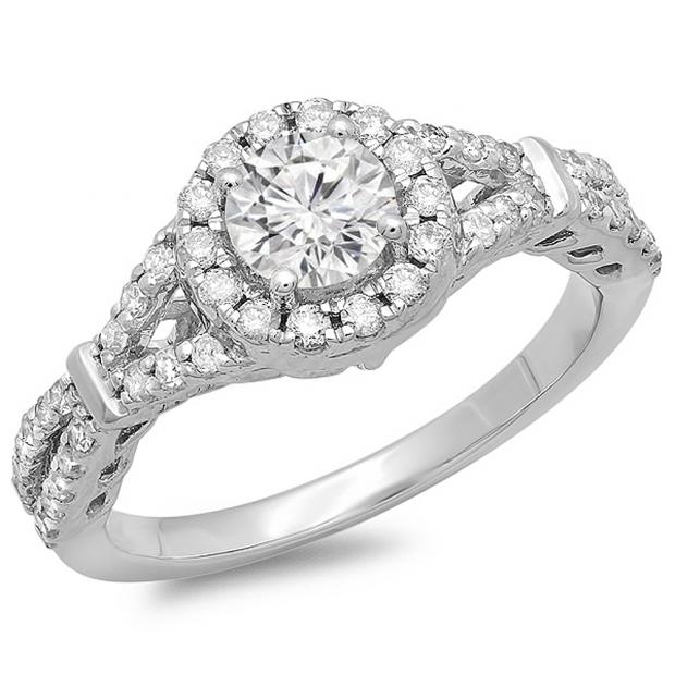 1.00 Carat (ctw) 10K White Gold Round Diamond Ladies Split Shank Bridal Engagement Halo Ring 1 CT
