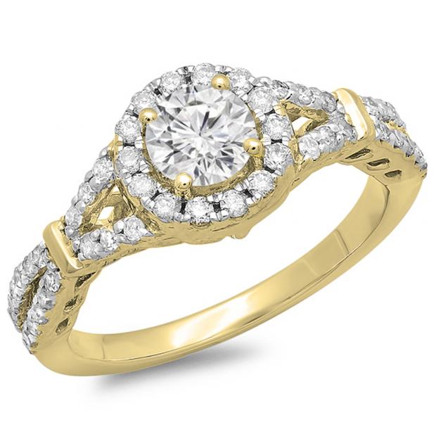 1.00 Carat (ctw) 10K Yellow Gold Round Diamond Ladies Split Shank Bridal Engagement Halo Ring 1 CT