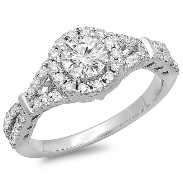 1.00 Carat (ctw) 14K White Gold Round Diamond Ladies Split Shank Bridal Engagement Halo Ring 1 CT