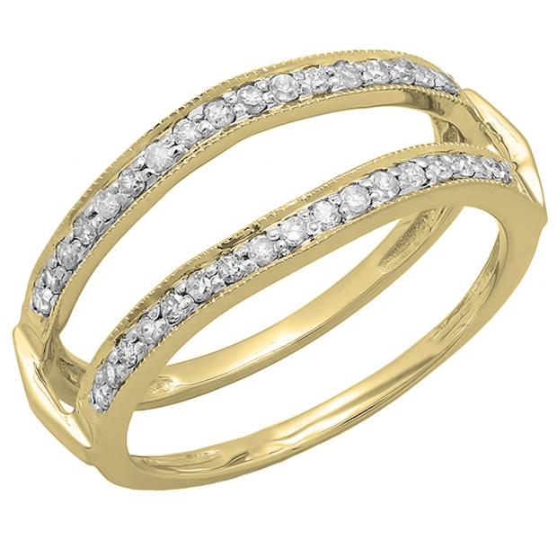 0.33 Carat (ctw) 14K Yellow Gold Round Diamond Ladies Anniversary Wedding Band Milgrain Guard Double Ring 1/3 CT