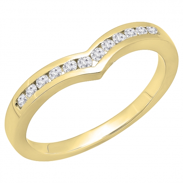 0.25 Carat (ctw) 10K Yellow Gold Round Diamond Ladies Anniversary Wedding Stackable Band Guard Chevron Ring 1/4 CT