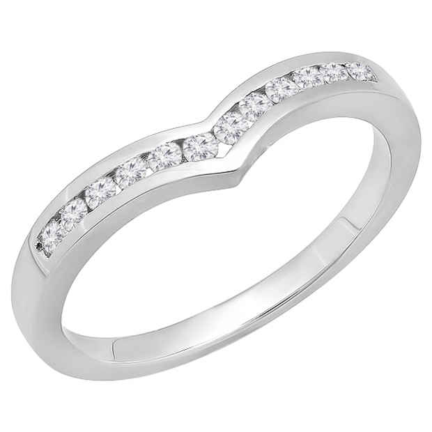 0.25 Carat (ctw) 18K White Gold Round Diamond Ladies Anniversary Wedding Stackable Band Guard Chevron Ring 1/4 CT