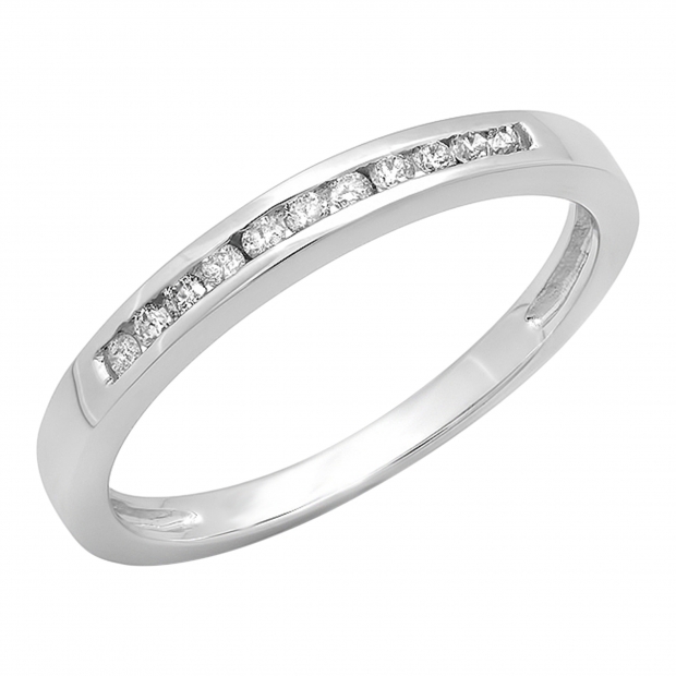 0.15 Carat (ctw) 10K White Gold Round Diamond Ladies Anniversary Wedding Band Stackable Ring