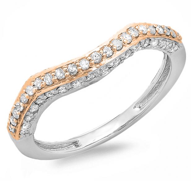 0.45 Carat (cttw) Round White Diamond Ladies Contour Wedding Stackable Guard Ring Band 1/2 CT Rose Gold Plated 14K White Gold