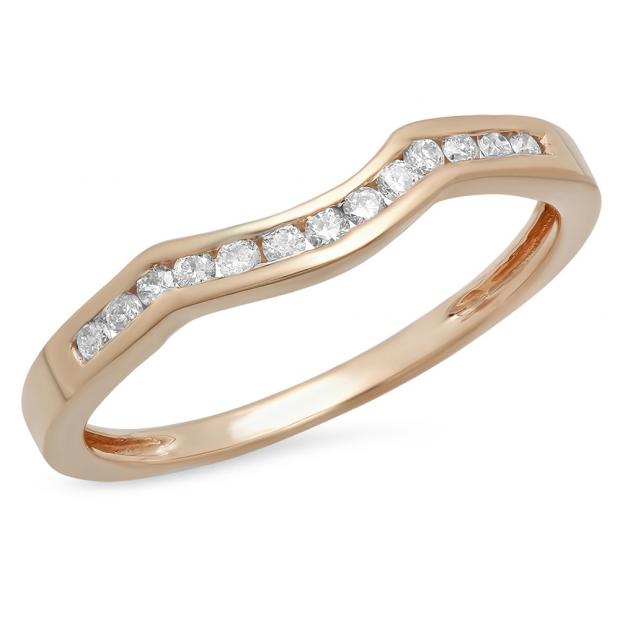 0.15 Carat (ctw) 10K Rose Gold Round Cut White Diamond Ladies Anniversary Wedding Stackable Band Contour Guard Ring
