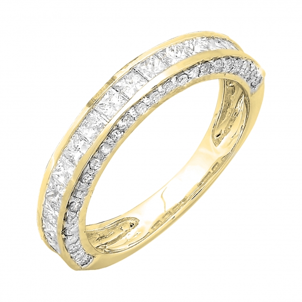 18K Yellow Gold Plated Sterling Silver Round White Diamond Men Wedding Band(Size12)