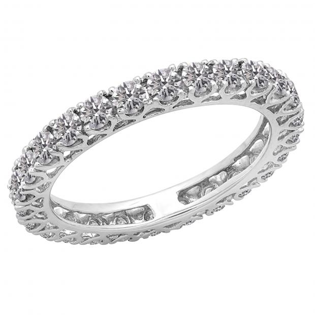 1.45 Carat (ctw) 18K White Gold Round Diamond Ladies Wedding Anniversary Band Stackable Eternity Ring 1 1/2 CT
