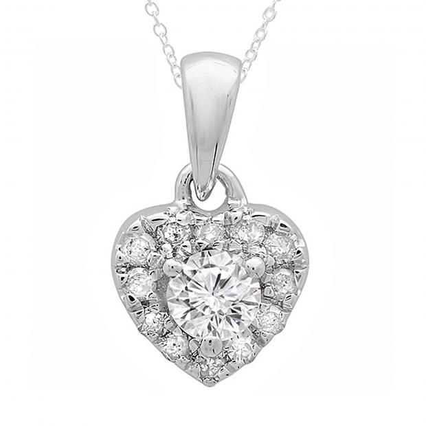 0.25 Carat (ctw) 10K White Gold Real Round Cut Diamond Ladies Heart Pendant 1/4 CT