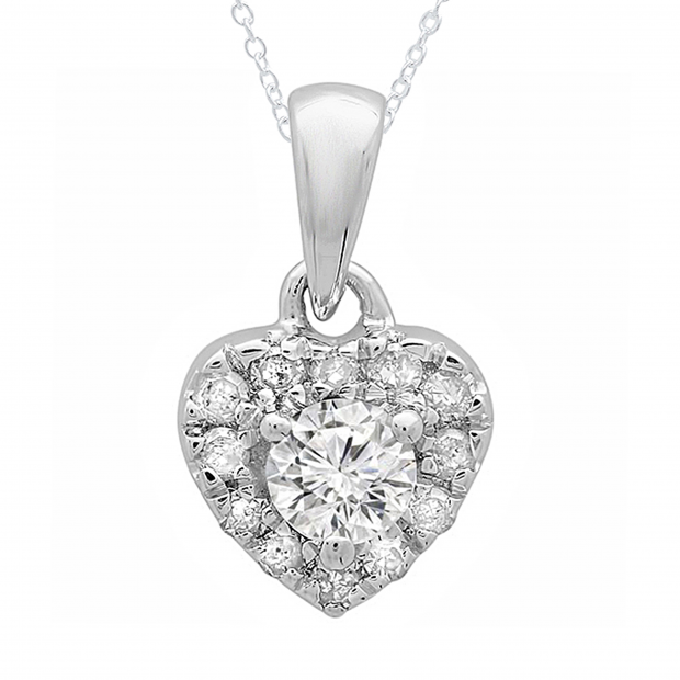0.25 Carat (ctw) 10K White Gold Real Round Cut Diamond Ladies Heart Pendant 1/4 CT