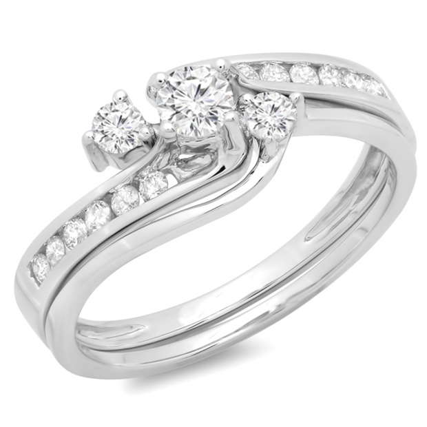 0.50 Carat (ctw) 14K White Gold Round Diamond Ladies Bridal Swirl Engagement Ring With Matching Band Set 1/2 CT