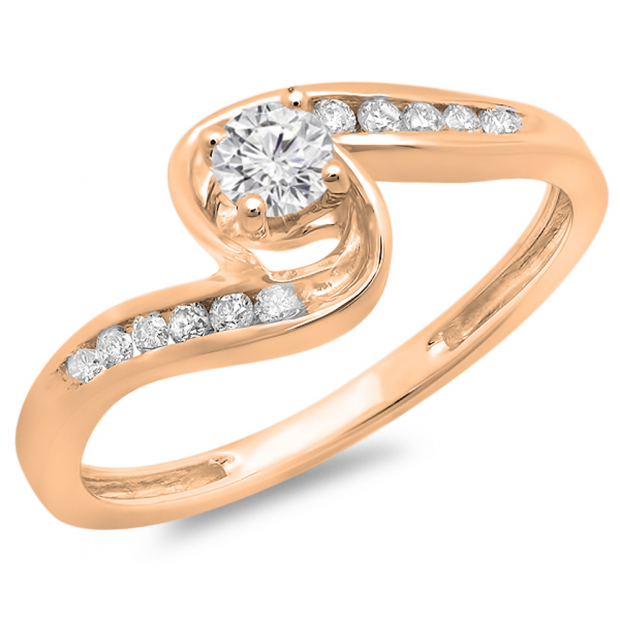 0.36 Carat (ctw) 14K Rose Gold Round Diamond Ladies Twisted Swirl Bridal Engagement Ring 1/3 CT