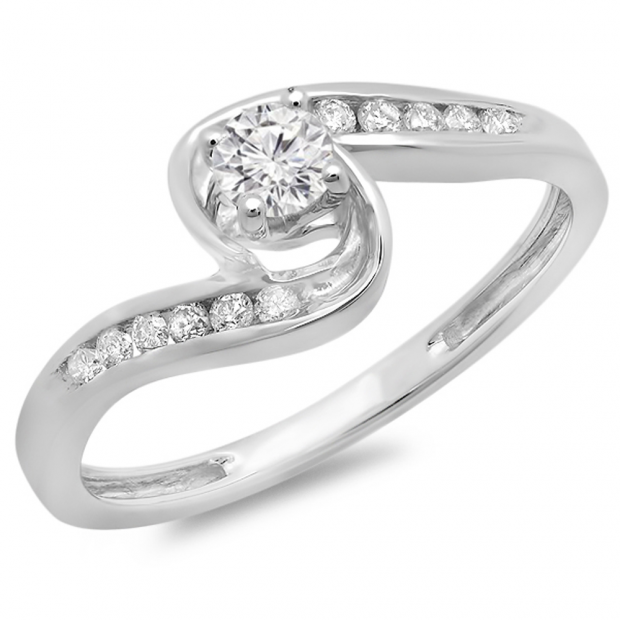 0.36 Carat (ctw) 14K White Gold Round Diamond Ladies Twisted Swirl Bridal Engagement Ring 1/3 CT