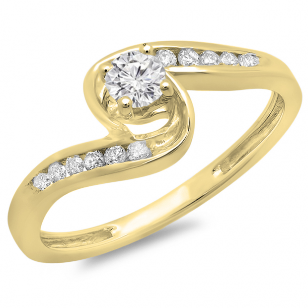 0.36 Carat (ctw) 14K Yellow Gold Round Diamond Ladies Twisted Swirl Bridal Engagement Ring 1/3 CT