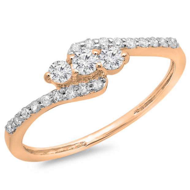 0.33 Carat (ctw) 18K Rose Gold Round Diamond Ladies Swirl Engagement 3 Stone Bridal Ring 1/3 CT