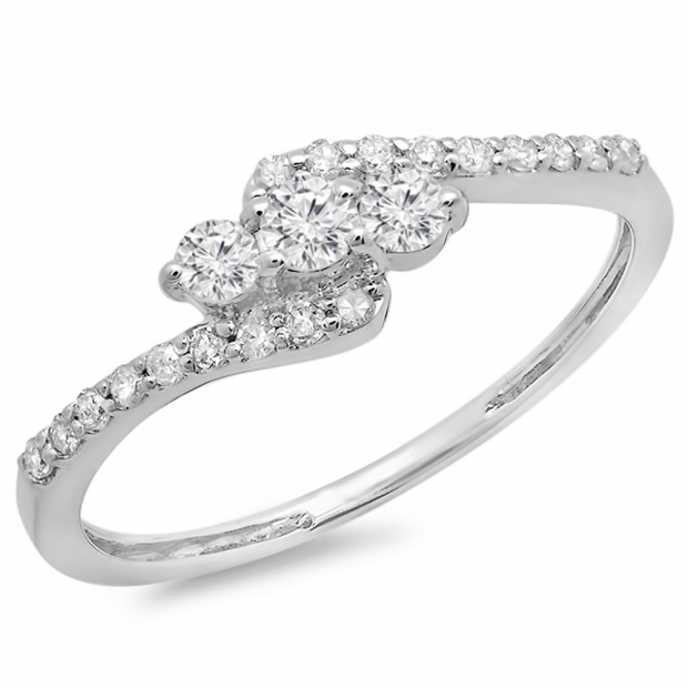 0.33 Carat (ctw) 18K White Gold Round Diamond Ladies Swirl Engagement 3 Stone Bridal Ring 1/3 CT