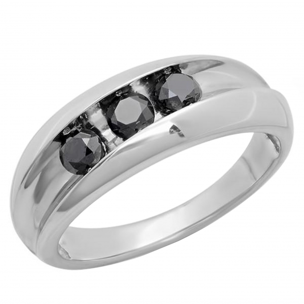 1.20 Carat (ctw) Sterling Silver Real Black Round Diamond Men