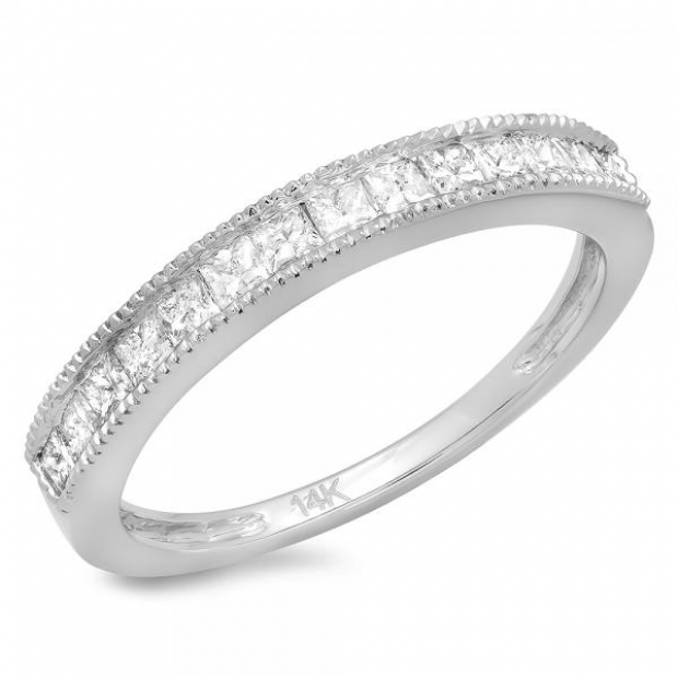 0.60 Carat (ctw) 14K White Gold Princess Cut Diamond Ladies Milgrain Anniversary Wedding Band Stackable Ring