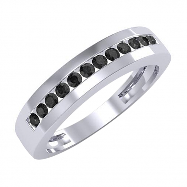 Round Black Diamond Channel Set Wedding Ring for Men (0.50 ctw Color Black Clarity Opaque) In 10K White Gold
