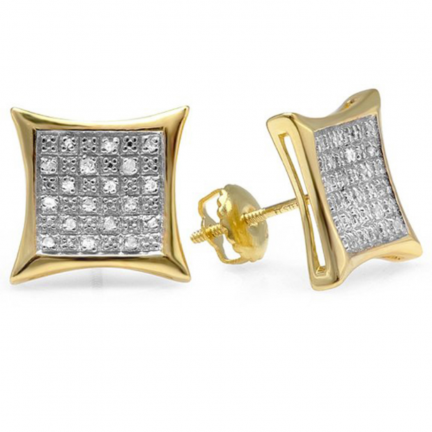 0.27 Carat (ctw) 18K Yellow Gold Plated Sterling Silver Round Diamond Men