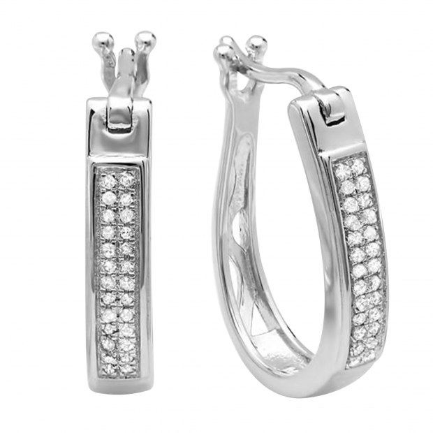 0.15 Carat (ctw) 18k White Gold Plated Sterling Silver Real Round Diamond Ladies Hoop Earrings