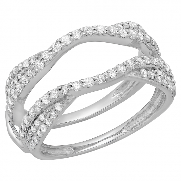 0.75 Carat (ctw) 10K White Gold Round Diamond Ladies Anniversary Wedding Band Enhancer Guard Double Ring 3/4 CT
