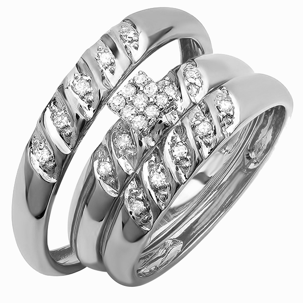 0.20 Carat (ctw) 10k Yellow Gold Round Diamond Ladies & Mens His Hers Bridal Engagement Ring Trio Set 1/5 CT