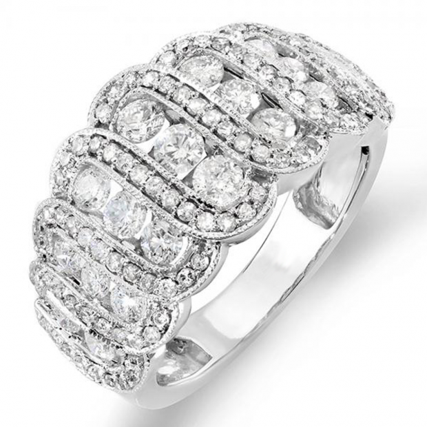 1.75 Carat (ctw) 14K White Gold Round Diamond Ladies Designer Cocktail Right Hand Ring 1 3/4 CT