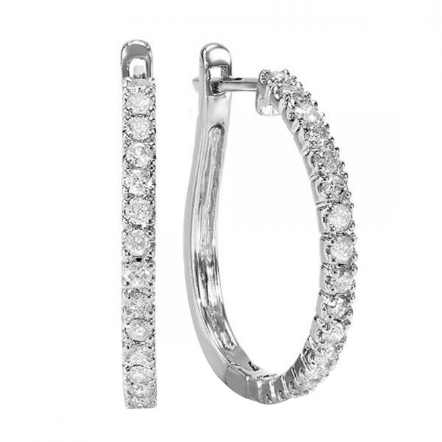0.45 Carat (ctw) 14k White Gold Round Cut Diamond Ladies Hoop Earrings 1/2 CT