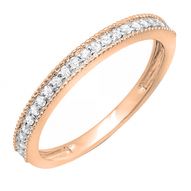 0.35 Carat (ctw) 10K Rose Gold Round White Cubic Zirconia Ladies Milgrain Anniversary Wedding Stackable Band 1/3 CT