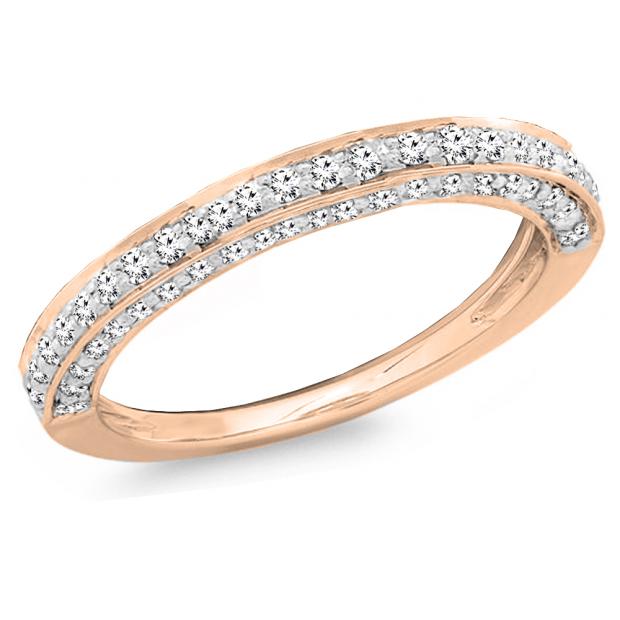 0.33 Carat (ctw) 10K Rose Gold Round White Diamond Ladies Bridal Wedding Band 1/3 CT