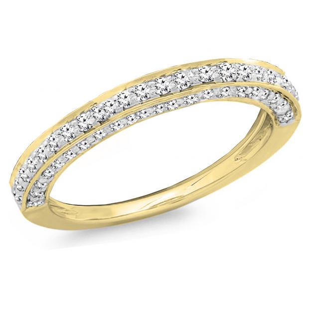 0.33 Carat (ctw) 10K Yellow Gold Round White Diamond Ladies Bridal Wedding Band 1/3 CT