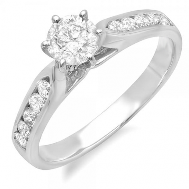 1.20 Carat (ctw) 14k White Gold Round Diamond Ladies Solitaire With Accents Bridal Engagement Ring 1 1/4 CT