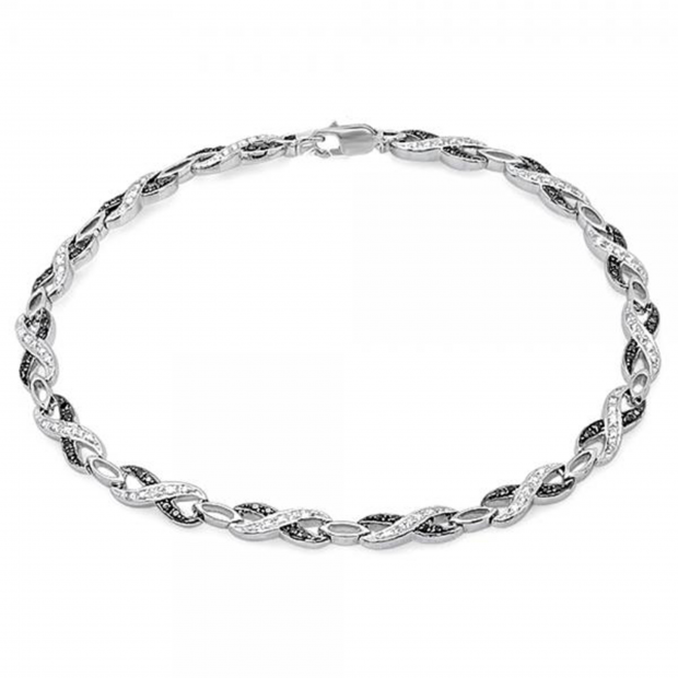 0.36 Carat (ctw) Sterling Silver Round Black and White Diamond Ladies Infinity Tennis Link Bracelet 1/3 CT (7 Inch Length x 6 MM Wide)