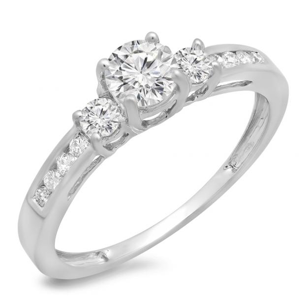 0.75 Carat (ctw) 10K White Gold Round Cut Diamond Ladies Bridal 3 Stone Engagement Ring 3/4 CT